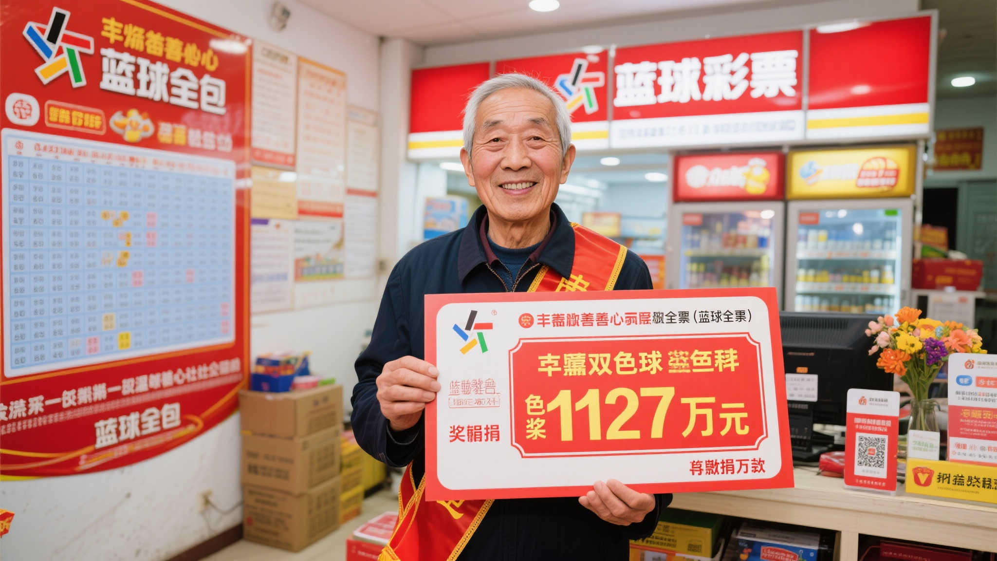 老彩民蓝球全包中双色球1127万，慷慨捐5万回馈社会